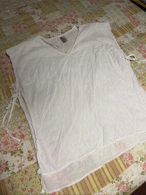 H&M White Lightweight V-Neck Tie-Side Tunic Top/Bathing Suit Cover
